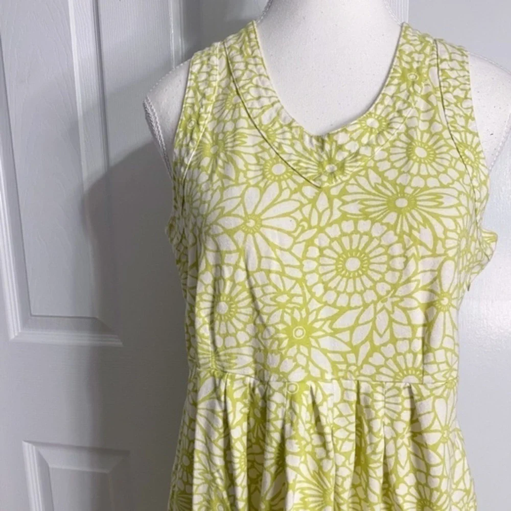 Madison Greenish-Yellow Floral Cotton V-Neck‎ Tank Midi Dress